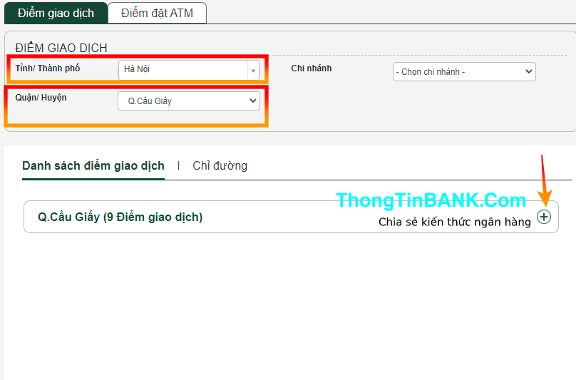 kiểm tra chi nhánh ngân hàng Vietcombank