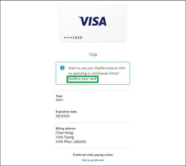 Liên kết thẻ Visa với tài khoản Paypal