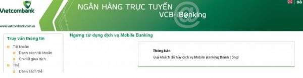 Hủy internet banking vietcombank doanh nghiệp