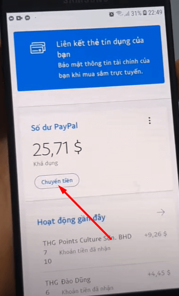 rút tiền từ Paypal về ngân hàng trên điện thoại